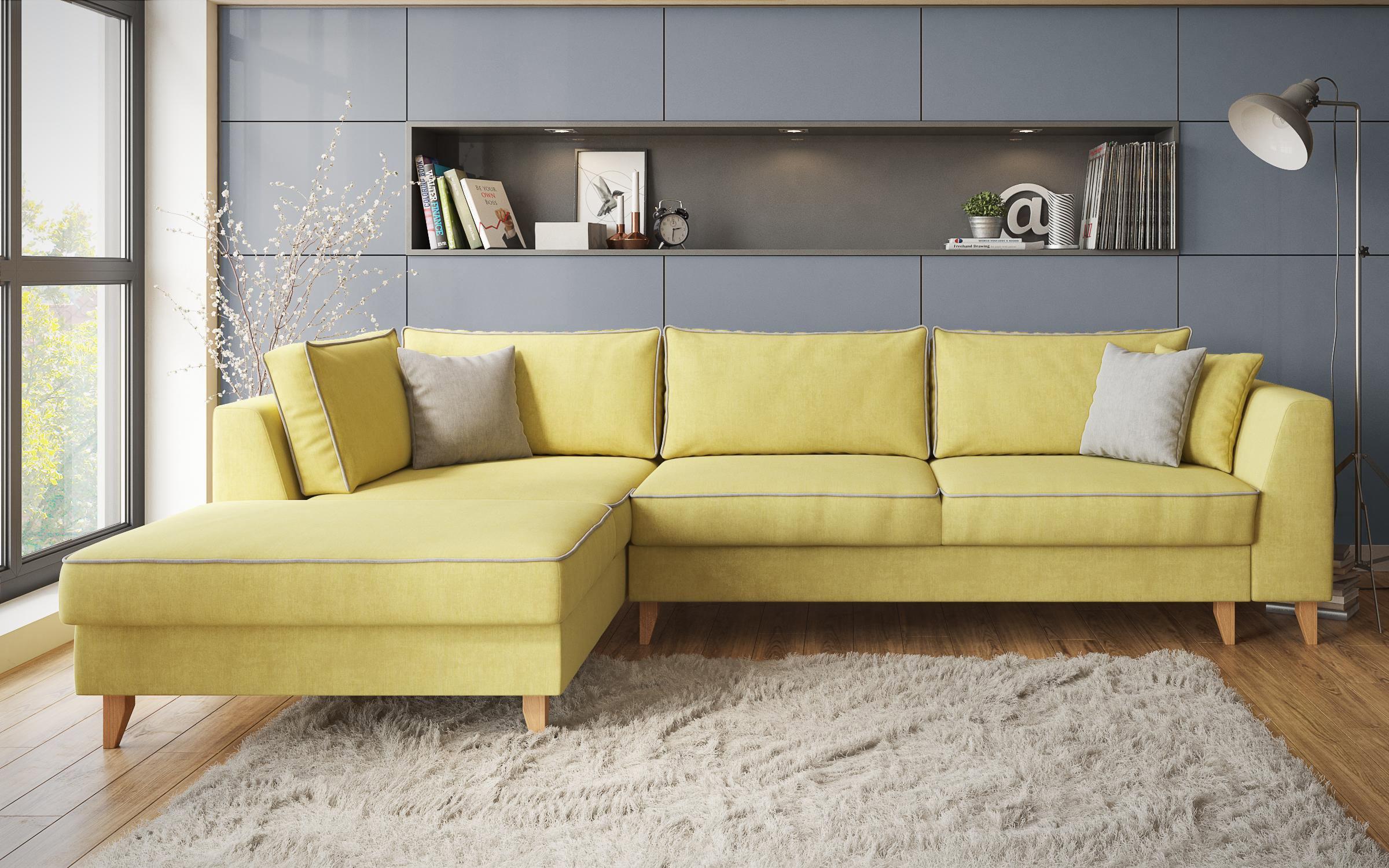 Γωνιακός καναπές - κρεβάτι Bolonia, κίτρινο  1
